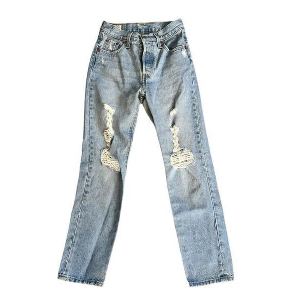 Levi's Premium Womens Medium Wash Distressed‎ Straight Leg Jeans Size 23 x 28
